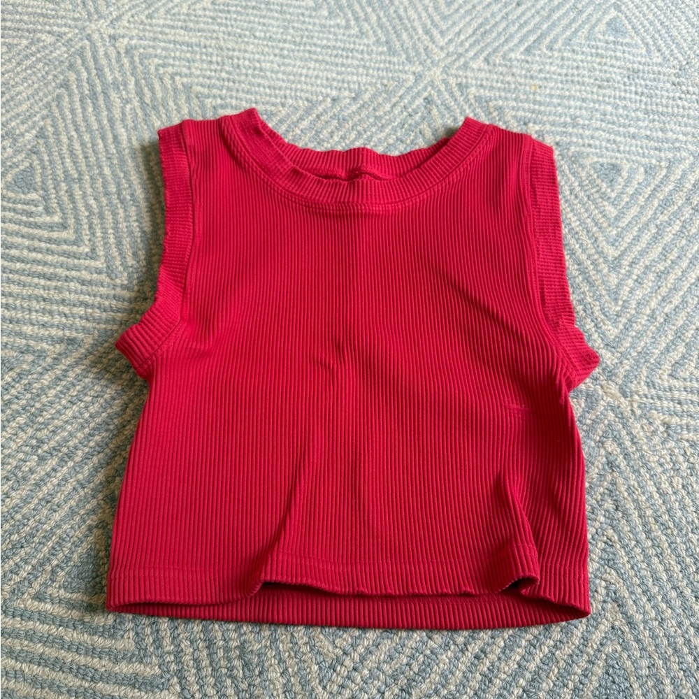 Red Sleeveless Ribbed Top Free People Movement cropped